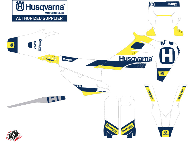 Husqvarna 450 FE Dirt Bike Block Graphic Kit Blue Yellow