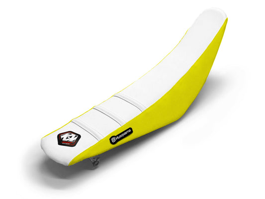White/Yellow Seat Cover  3 Ribs - HUSQVARNA FC 450 (2014-2023)