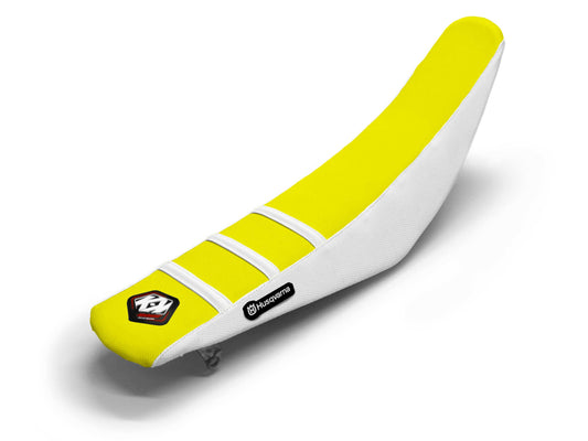 White/Yellow Seat Cover  3 Ribs - HUSQVARNA TE 150 I (2018-2024)