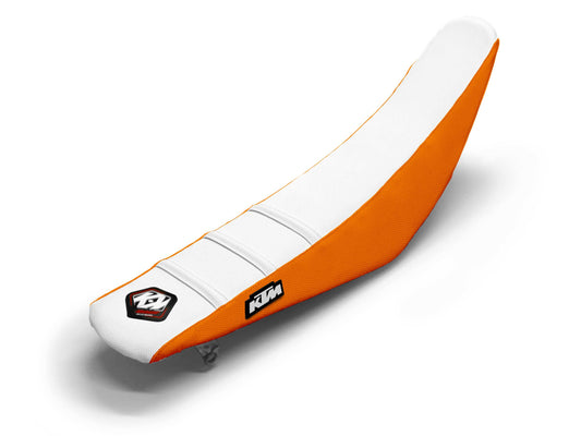 White/Orange Seat Cover  3 Ribs - KTM SX 250 F (2007-2023)