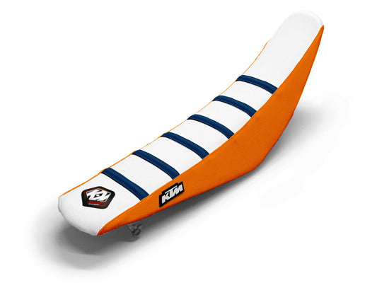 White/Orange/Navy Seat Cover  6 Ribs - KTM SX 250 F (2007-2023)
