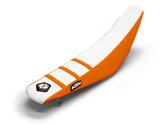 White/Orange Seat Cover  3 Ribs - KTM EXC 250 (2008-2024)