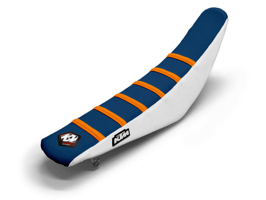White/Orange/Navy Seat Cover  6 Ribs - KTM XC F-W (2017-2023)