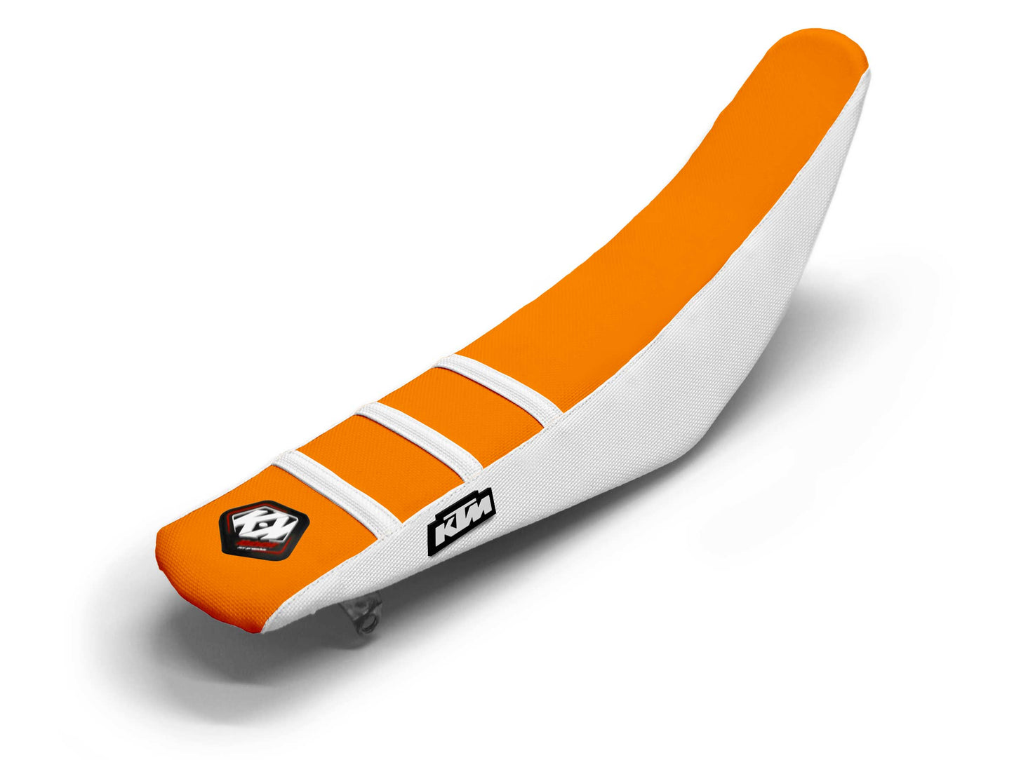 White/Orange Seat Cover  3 Ribs - KTM EXC 500 F (2008-2024)