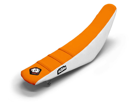 White/Orange Seat Cover  3 Ribs - KTM SX 85 (2004-2018)