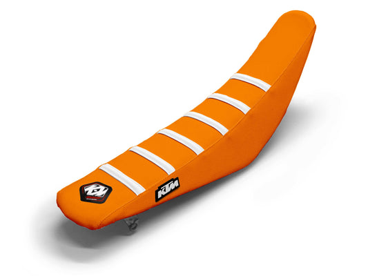 White/Orange Seat Cover  6 Ribs - KTM EXC 520 F (2008-2024)