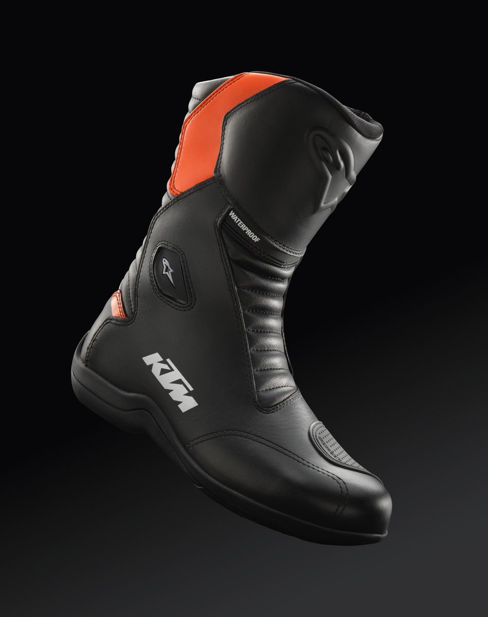 Black and orange motorcycle boots top